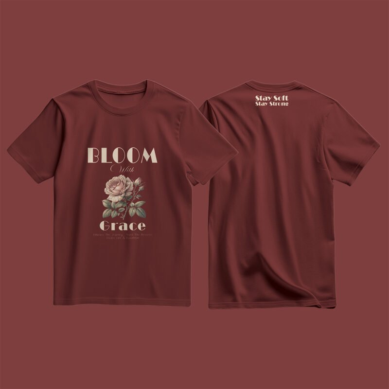 “Bloom With Grace” Vintage Botanical T-shirt Design