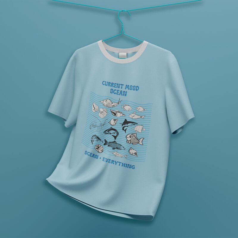 “Current Mood Ocean” Sea Life Illustration T-shirt Design