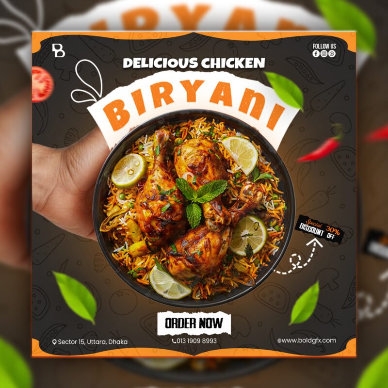 “Delicious Chicken Biryani” Food Promotion Social Media Post