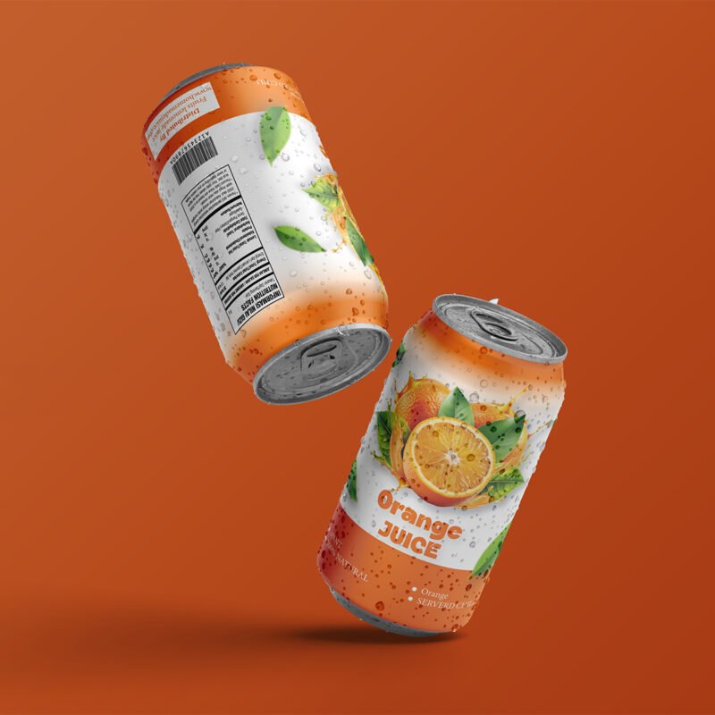 Fresh “Orange Juice” Vibrant Beverage Can Label Design