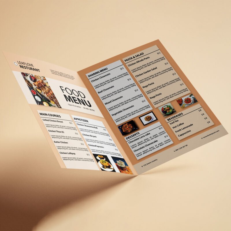 Minimalist Bi-Fold Restaurant Menu Template