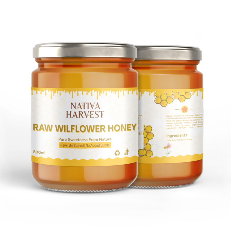 “Nativa Harvest” Raw Wildflower Honey Jar Label Design