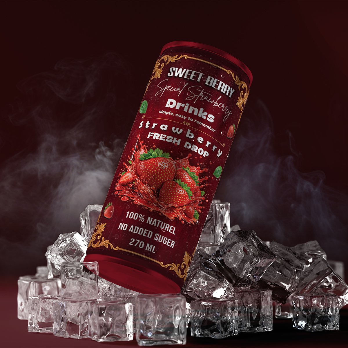 Premium "Sweet Berry" Strawberry Drink Can Label Design - Image 2