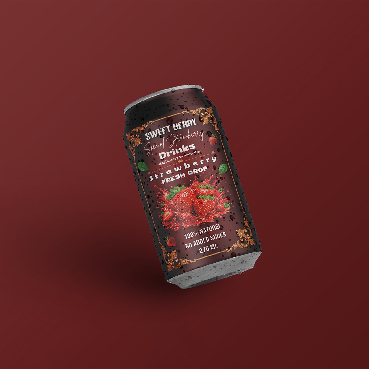 Premium "Sweet Berry" Strawberry Drink Can Label Design - Image 3