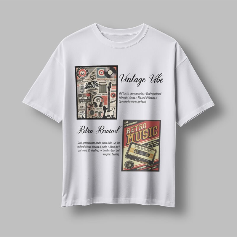 “Vintage Vibe” Indie Rock & Retro Music Collage T-shirt Design
