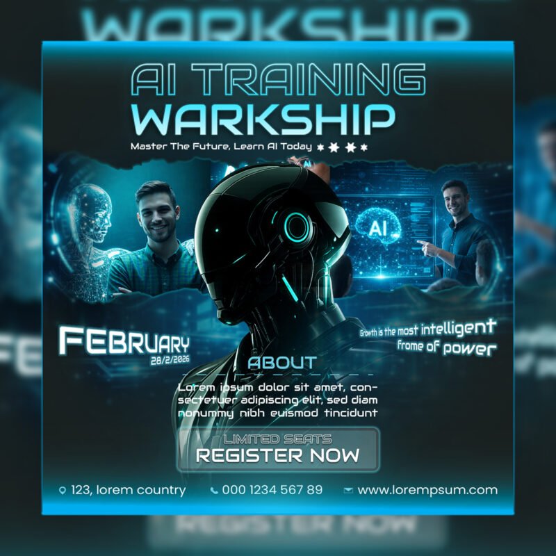 AI Training Workshop Futuristic Cyan Social Media Post