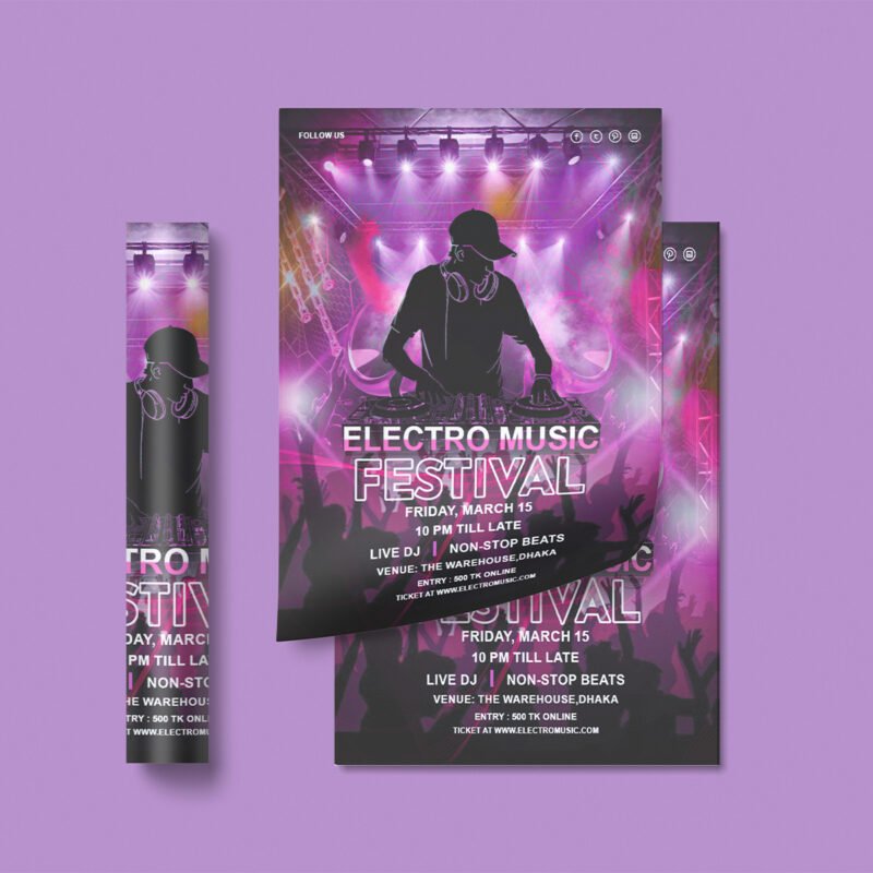 “Electro Music Festival” Vibrant DJ Party Flyer