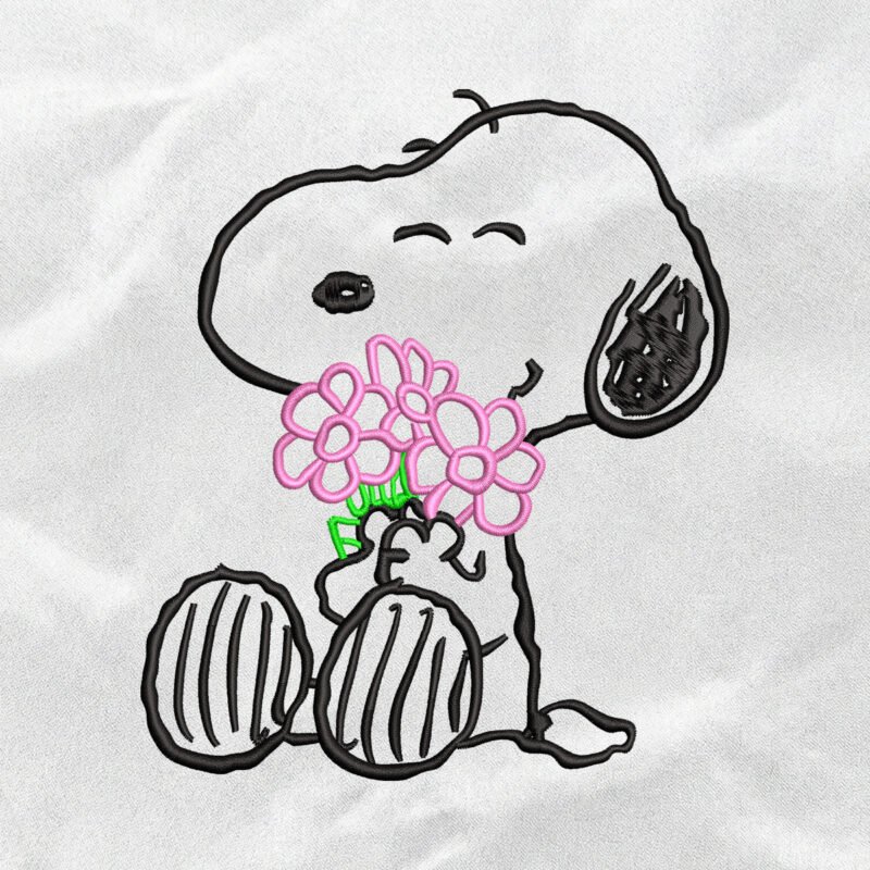 “Loving Snoopy” Pink Flowers Embroidery Design