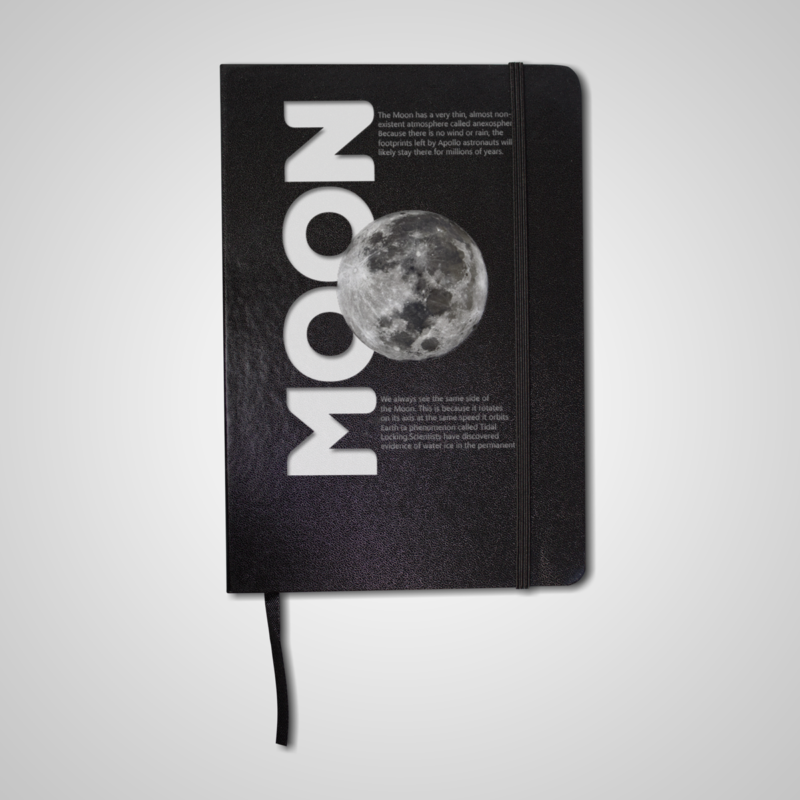 “MOON” Scientific Facts & Lunar Landscape Hardcover Notebook