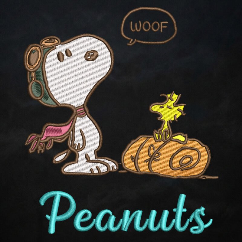 Snoopy & Woodstock “Woof” Aviator Embroidery Design