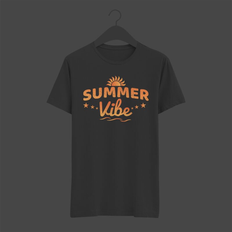 “Summer Vibe” Retro Sun & Stars Distressed T-shirt Design