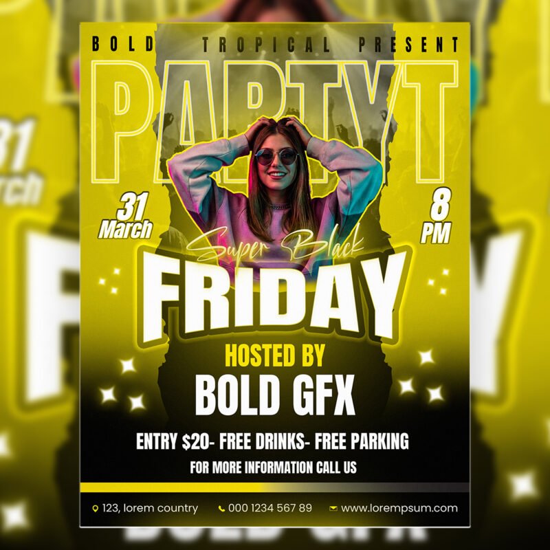 Super Black Friday Vibrant Tropical Party Flyer Design