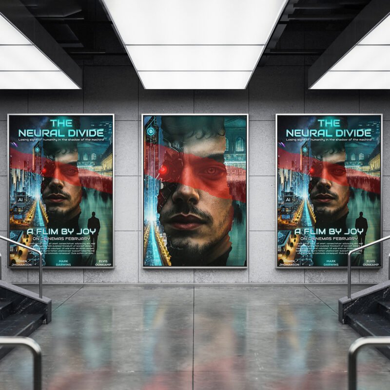 “The Neural Divide” Gritty Sci-Fi Thriller Movie Poster