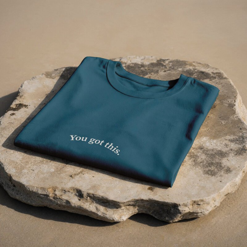 BOLD GFX Apparel Series – High-Fidelity Teal T-Shirt with Subtle Motivational Slogan