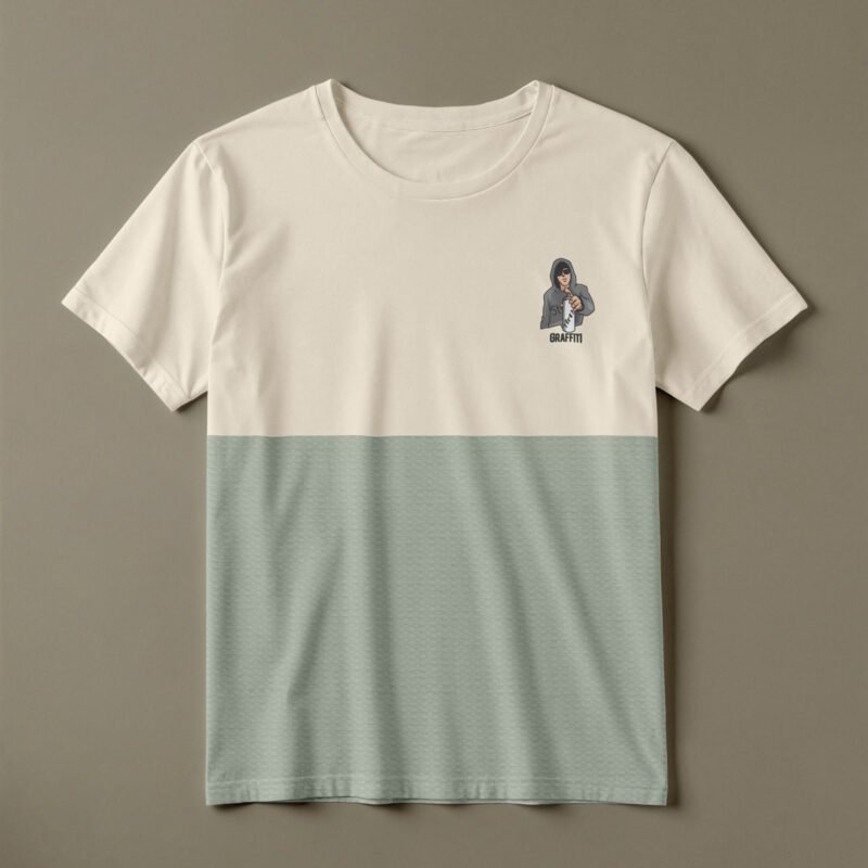 BOLD GFX Apparel Series – Two-Tone Paneled T-Shirt with Street Art Chest Mascot