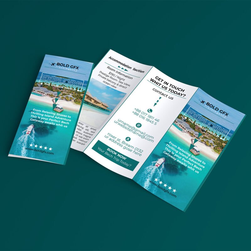 BOLD GFX Hospitality Series – Explore the Unseen Luxury Vacation Tri-Fold Asset