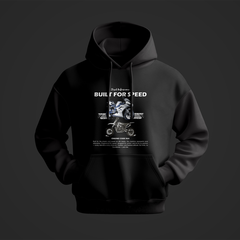 Built For Speed Dual Motorcycle Graphic Black Hoodie