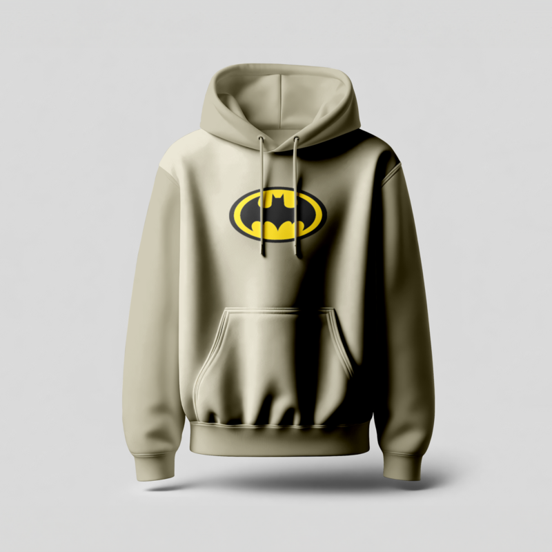 Classic Batman Emblem Sand-Colored Minimalist Graphic Hoodie