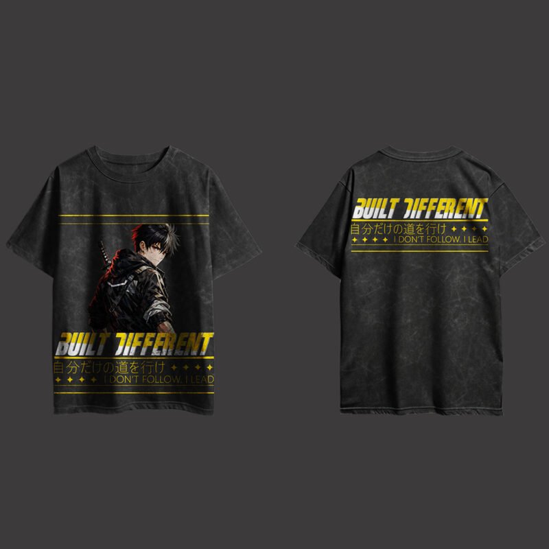 Distressed Black Anime-Core T-Shirt – High-Fidelity Front and Back Streetwear Graphic