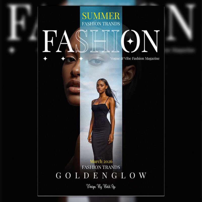 GOLDEN GLOW Summer 2026 Fashion Poster – Luxury Magazine Cover Mockup