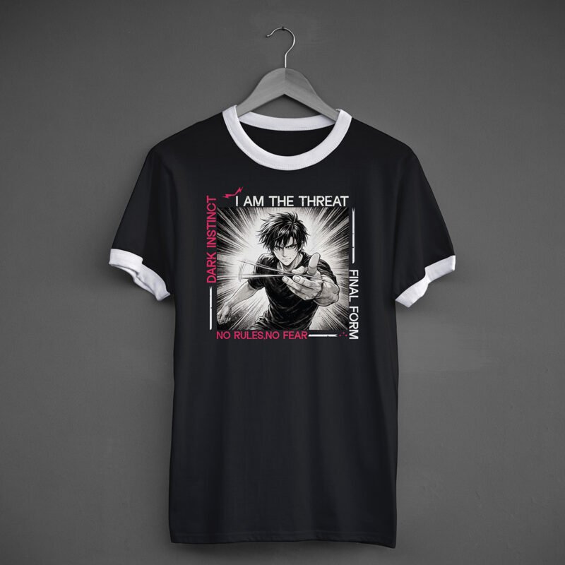 I Am The Threat Anime Manga Graphic Black Ringer T-Shirt