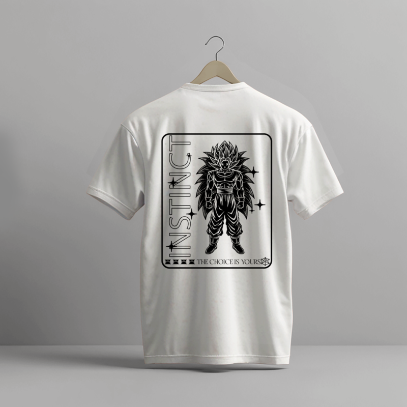 INSTINCT Anime Warrior Line-Art White Graphic T-Shirt