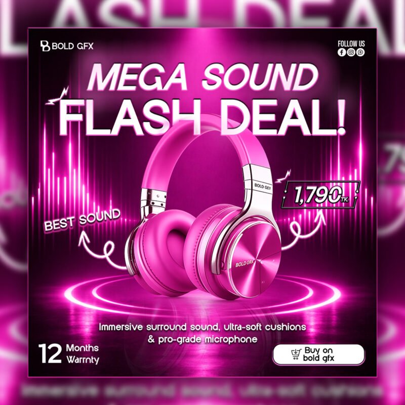 Mega Sound Flash Deal Pink Headphones Social Media Promotion