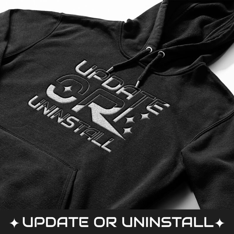 Minimalist “Update or Uninstall” Gaming & Developer Apparel Graphic