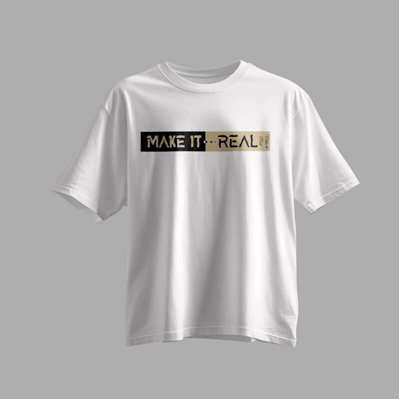 Modern Two-Tone Mantra T-Shirt Mockup – High-Contrast Real Series Design