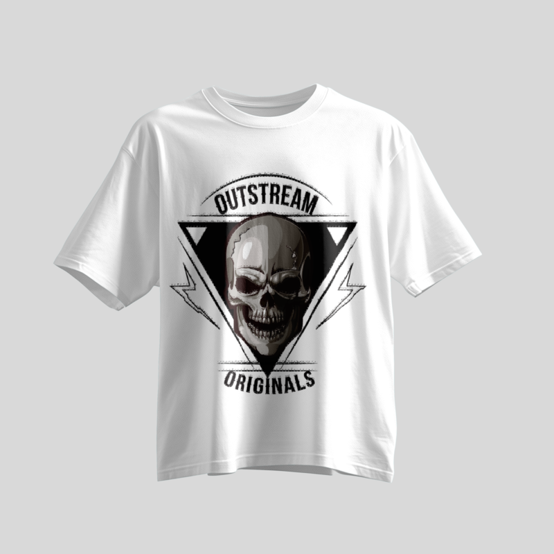 OUTSTREAM ORIGINALS Skull & Inverted Triangle Graphic White T-Shirt