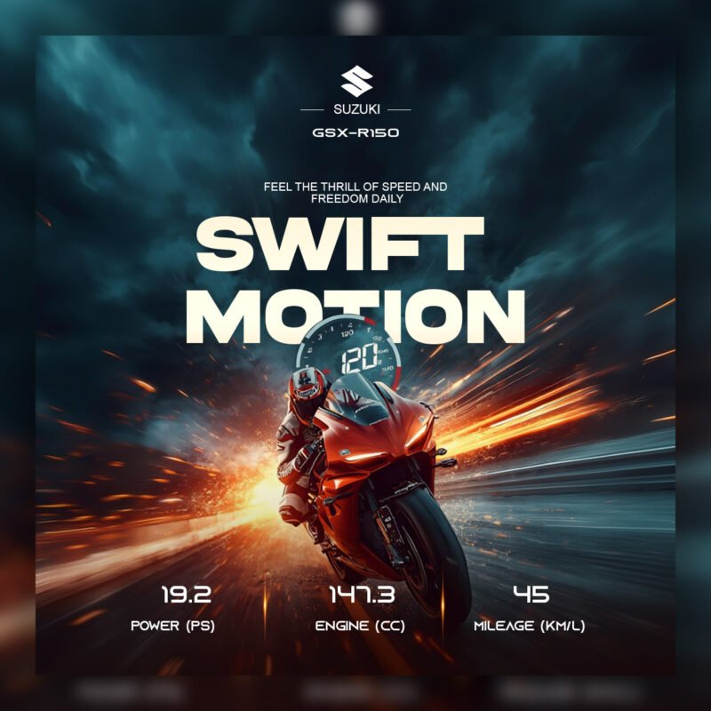 Swift Motion Suzuki GSX-R150 – Cinematic High-Speed Social Media Poster