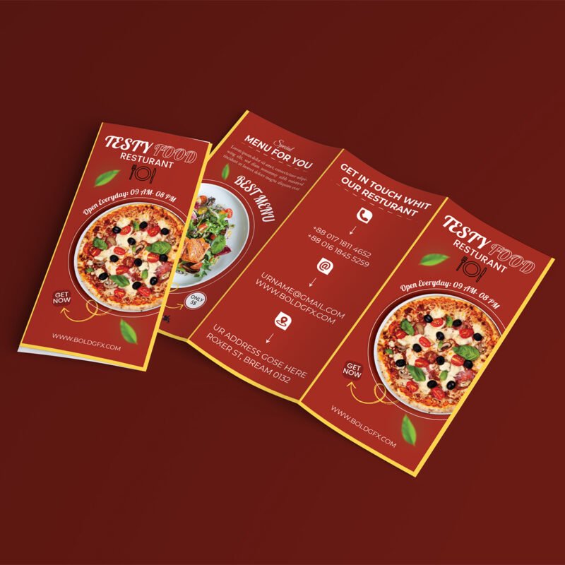 Tasty Food Restaurant Tri-Fold Brochure – Premium Pizza Menu & Marketing Template