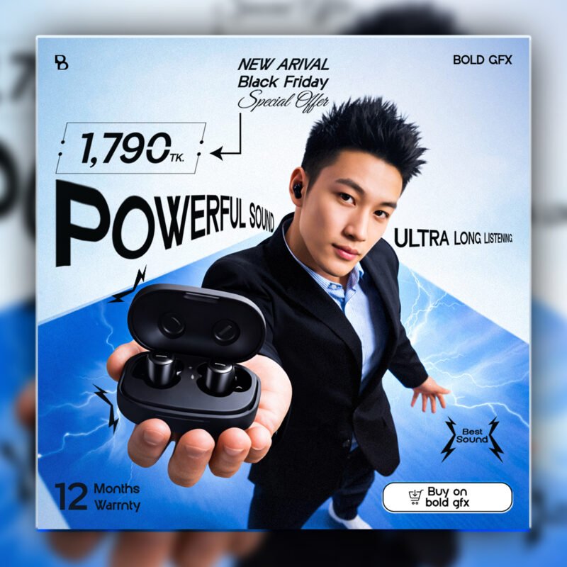 Ultra Long Listening TWS Buds – Dynamic Lightning Design Marketing Asset