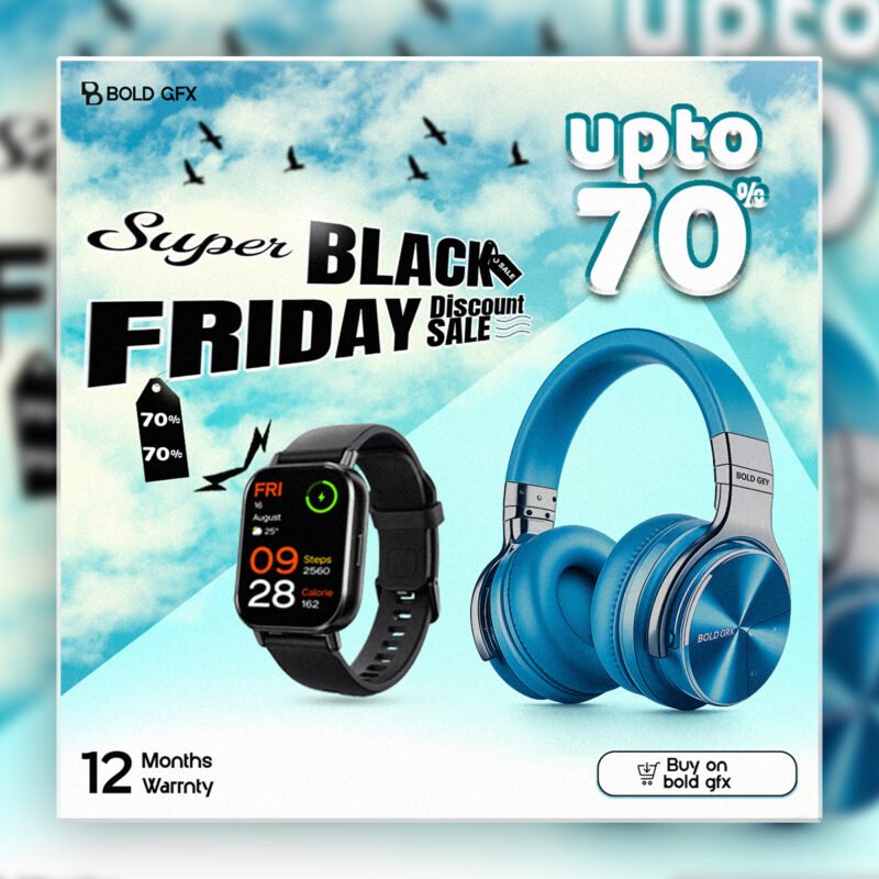 Vibrant E-commerce Tech Discount Graphic – Smartwatch & Headphones Promo