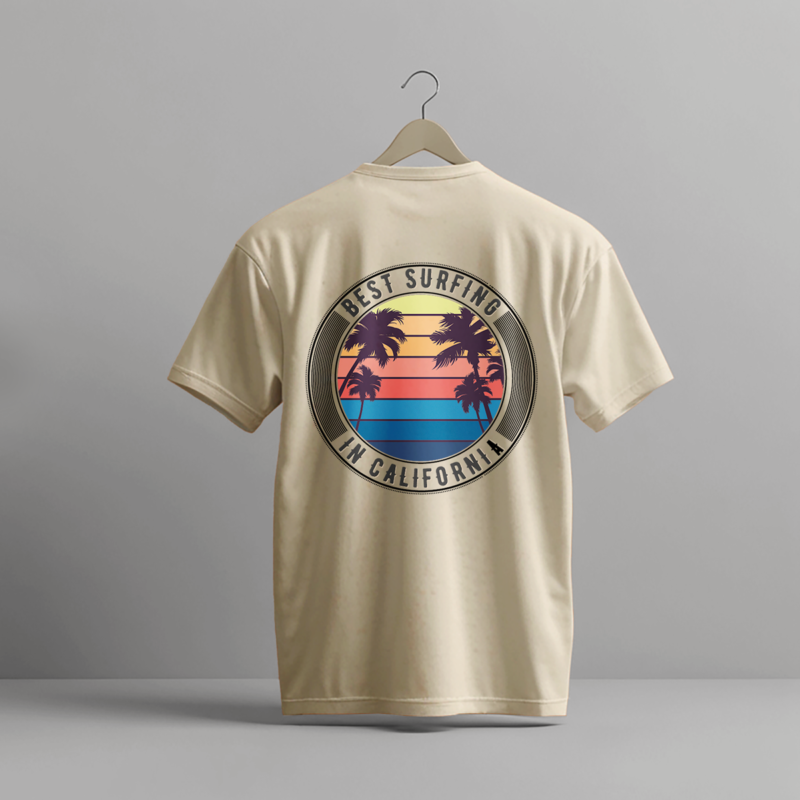 Vintage Sunset Striped California Surf Lifestyle Apparel Graphic