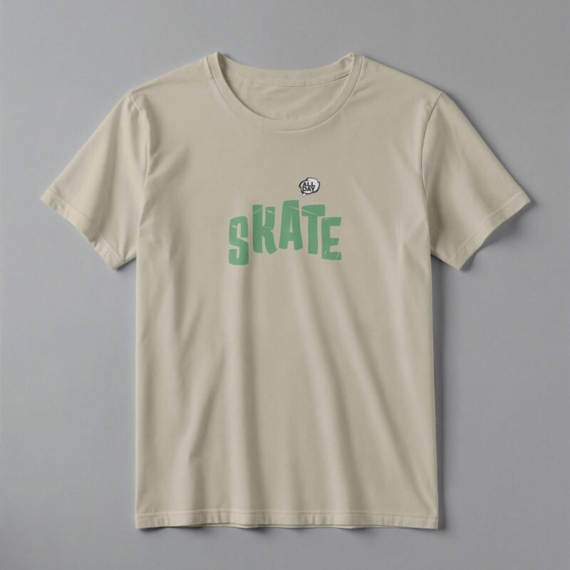 All Day Skate Heavyweight Tee – High-Fidelity Sand Color Apparel Template