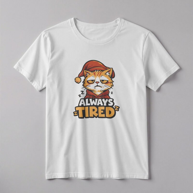 Always Tired Sleepy Cat Nightcap Tee – Professional BOLD GFX Mascot Mockup