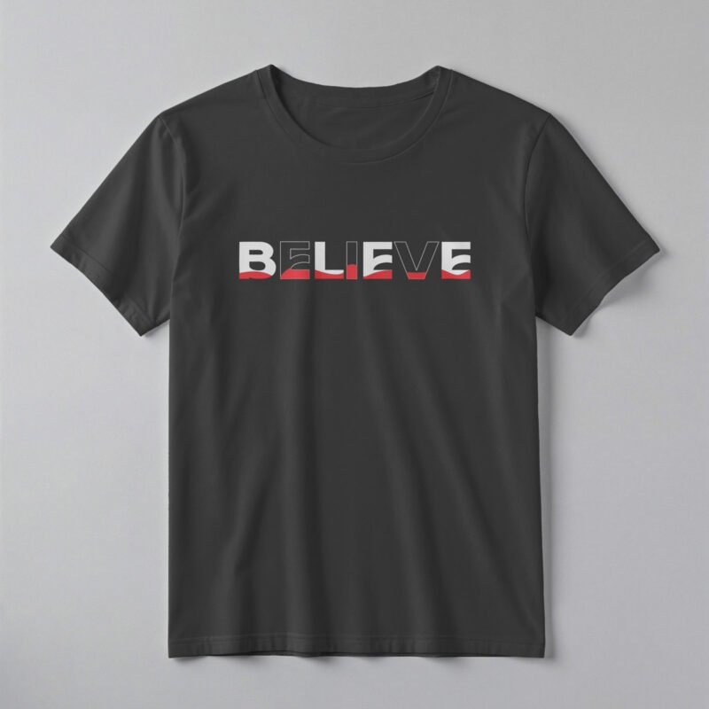 BELIEVE Modern Wavy Wordmark Tee – Professional BOLD GFX Graphic Mockup