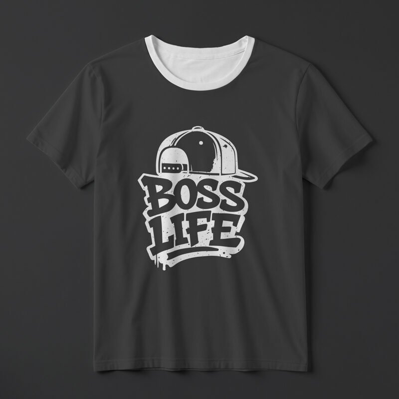 BOSS LIFE Graffiti Tag Ringer Tee – Professional BOLD GFX Urban Mockup