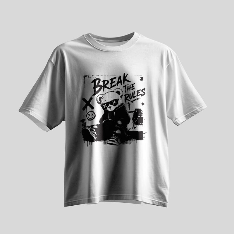 BREAK THE RULES Rebel Bear Streetwear Tee – Professional BOLD GFX Graphic Mockup