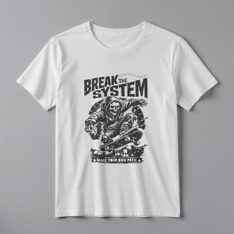 BREAK THE SYSTEM Vintage Skateboard Grim Reaper Tee – Professional BOLD GFX Design Mockup