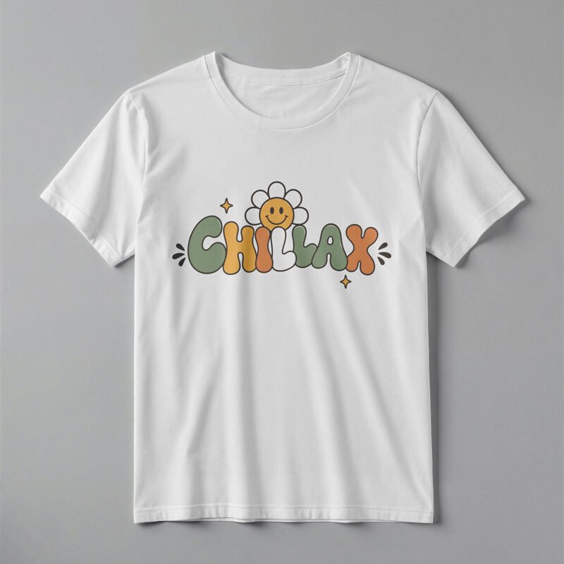 CHILLAX Retro Groovy Bubble Typography Tee – Professional BOLD GFX Graphic Mockup