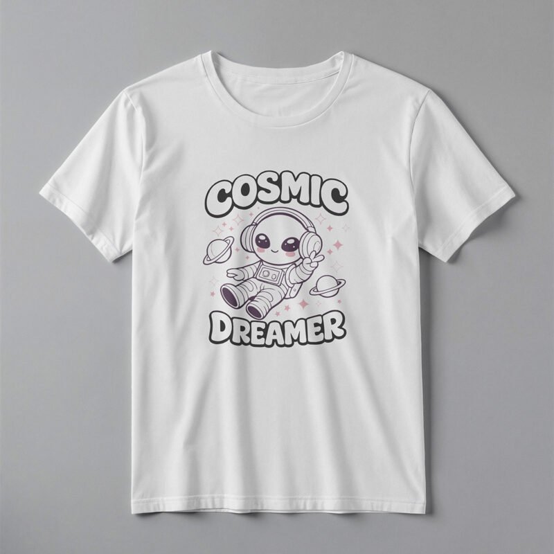 Cosmic Dreamer Cute Kawaii Astronaut Tee – Professional BOLD GFX Graphic Mockup