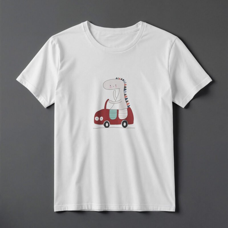 Cute Dinosaur Driving Red Car Children’s Tee – Professional BOLD GFX Kids Mockup
