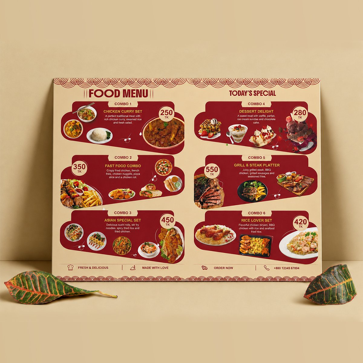 FOOD MENU Twin-Page Clipboard Mockup – Professional BOLD GFX Culinary ...