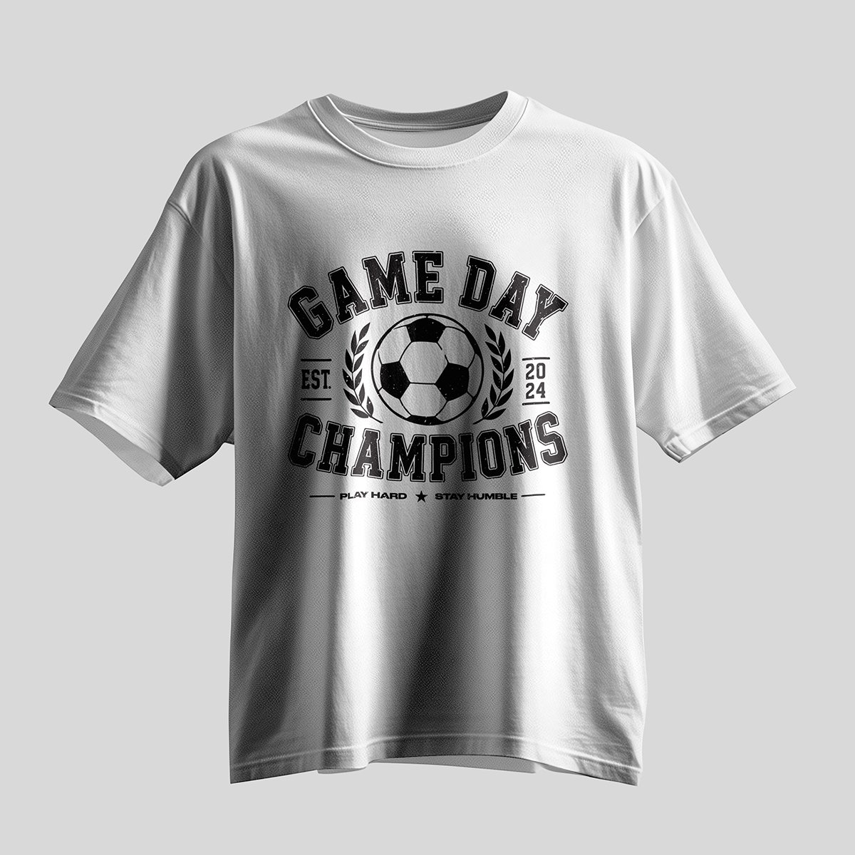 GAME DAY CHAMPIONS Vintage Collegiate Soccer Tee – Professional BOLD GFX Graphic Mockup