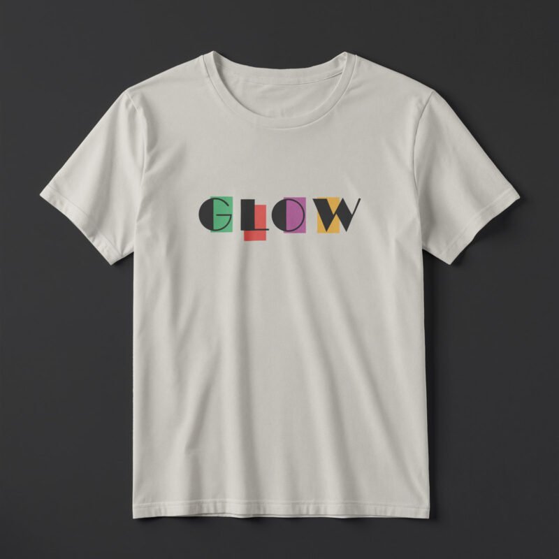 GLOW Minimalist Geometric Typography Tee – Professional BOLD GFX Graphic Mockup