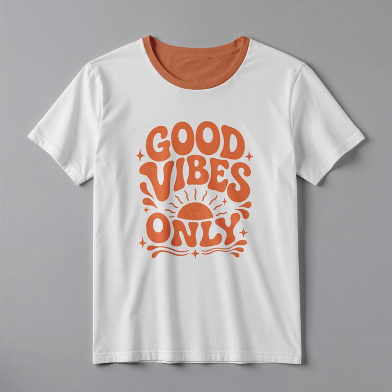 GOOD VIBES ONLY Retro Groovy Ringer Tee – Professional BOLD GFX Graphic Mockup