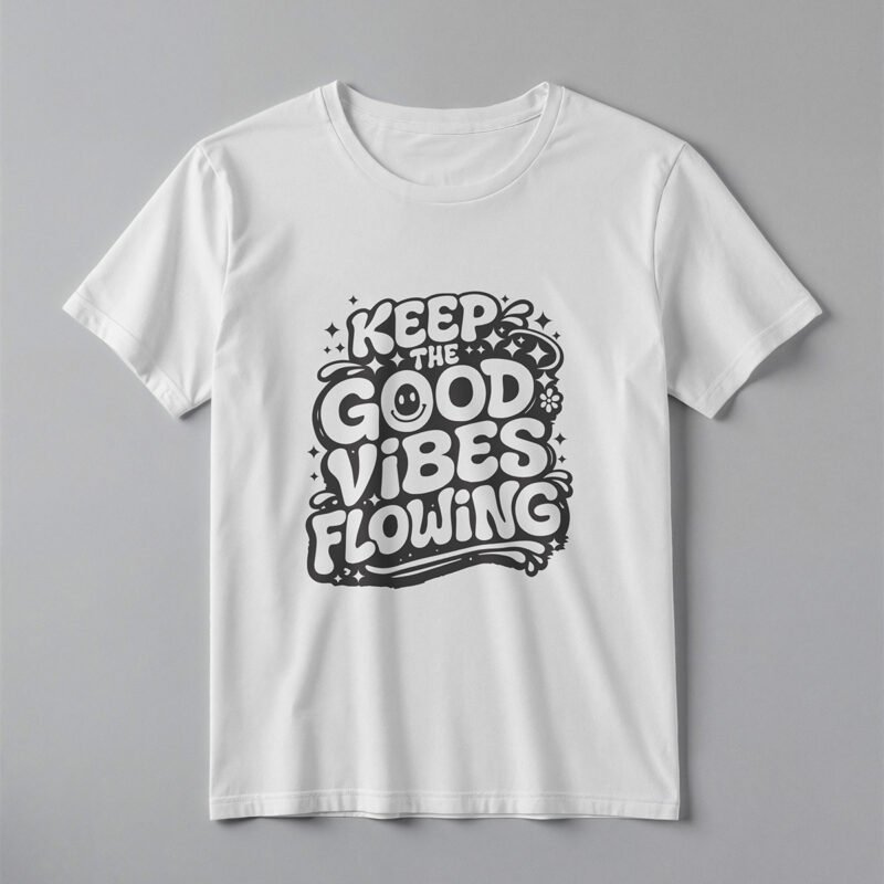 KEEP THE GOOD VIBES FLOWING Interlocking Retro Tee – Professional BOLD GFX Typography Mockup