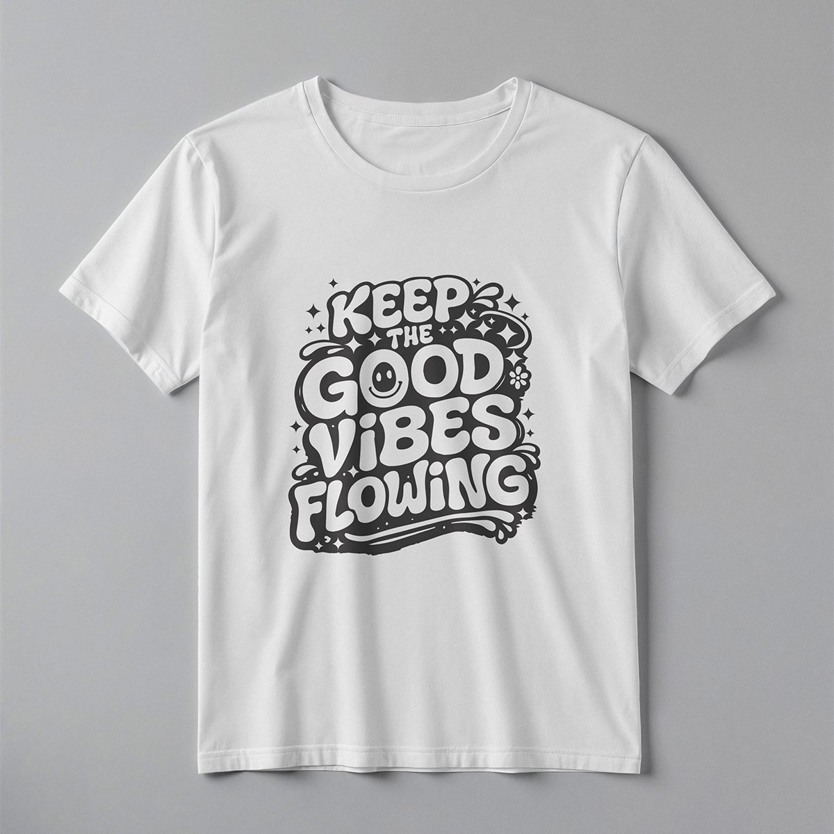 KEEP THE GOOD VIBES FLOWING Interlocking Retro Tee – Professional BOLD GFX Typography Mockup